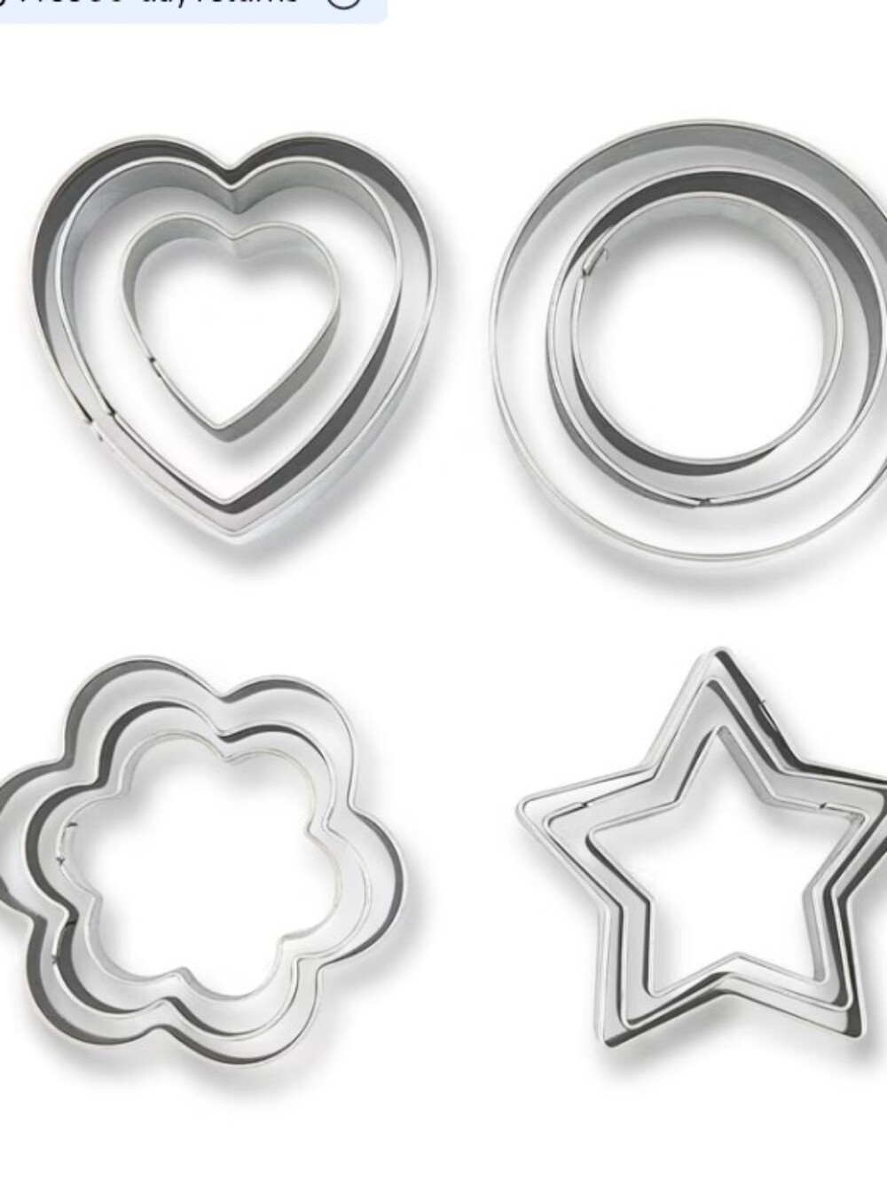 Hearts Flowers Circles and Stars Shaped Cookies Cutters